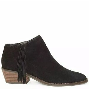 Lucky Brand Felise Black Suede Fringe Ankle Boots
